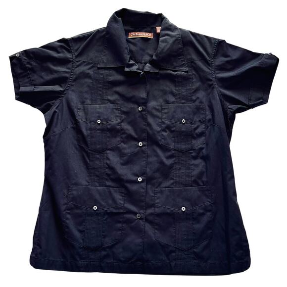 Vintage Cubavera Guayabera Men's Short Sleeve Button-up Shirt Black-Small - Picture 1 of 4